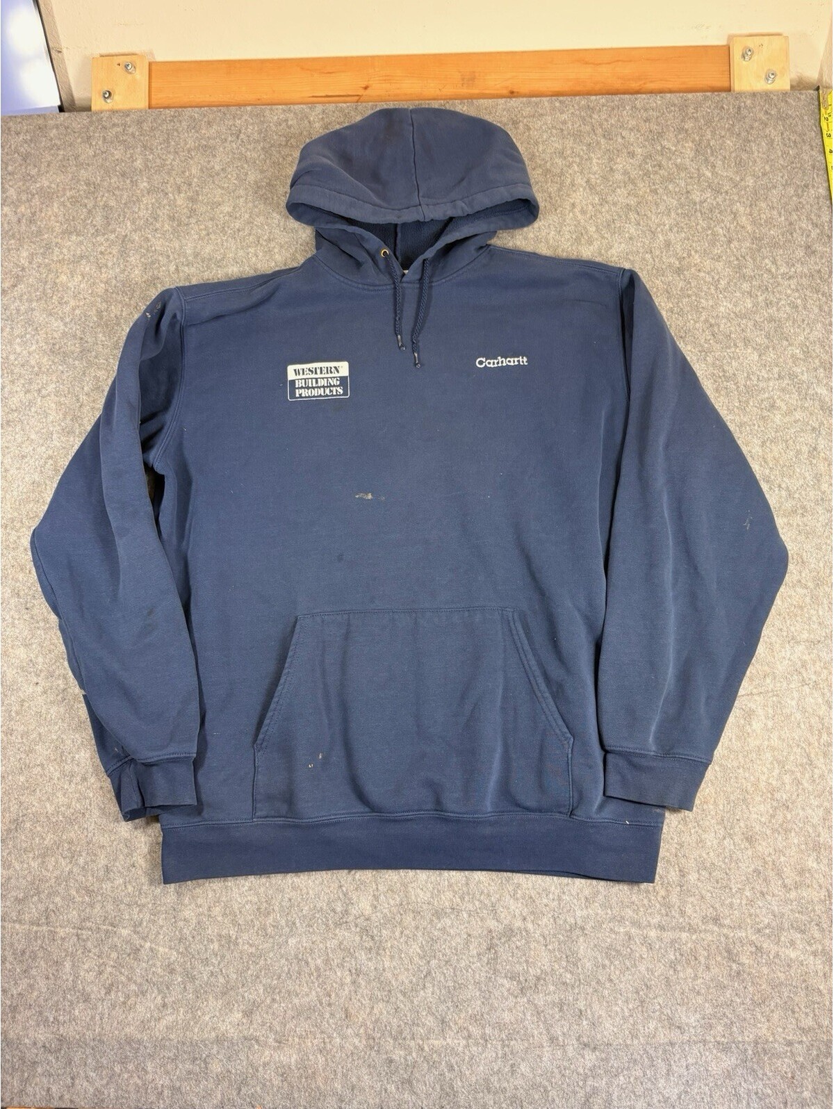 Vintage Carhartt Hoodie Mens Xl Blue Sun Faded Spellout